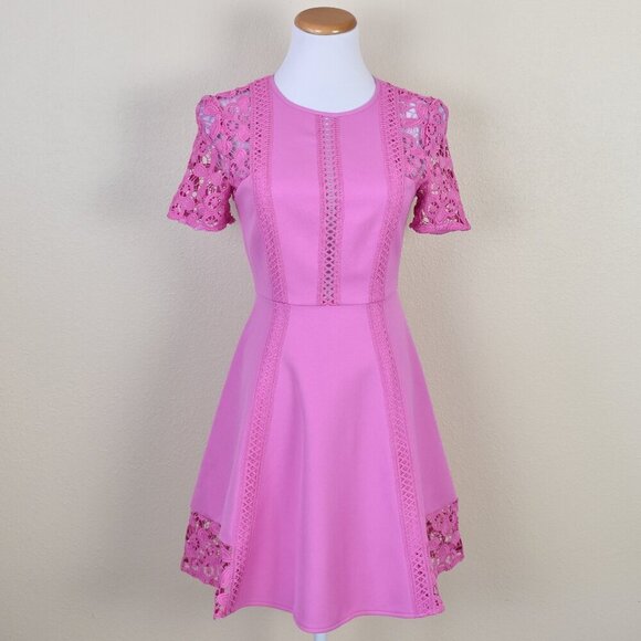 ASOS Crochet Lace Fit and Flare Pink Dress - 4 - Picture 1 of 10